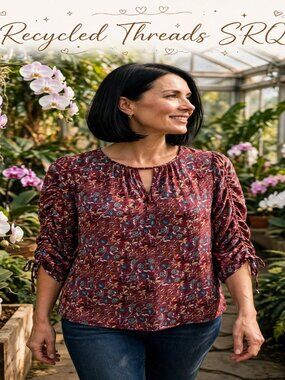 Jane and Delancey Floral Burgundy Rayon Blouse Womens Top Red Size M
